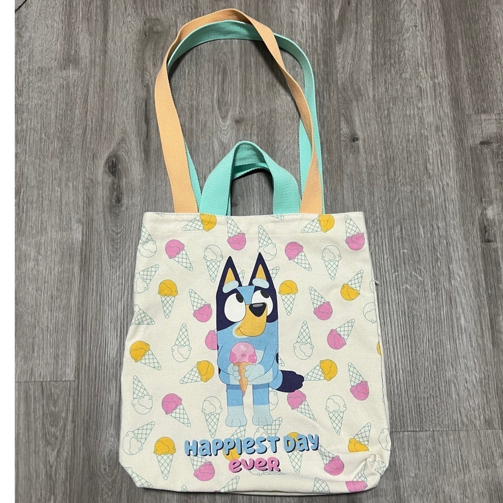 Bluey Happiest Day Ever, ice cream, canvas‎ tote bag
